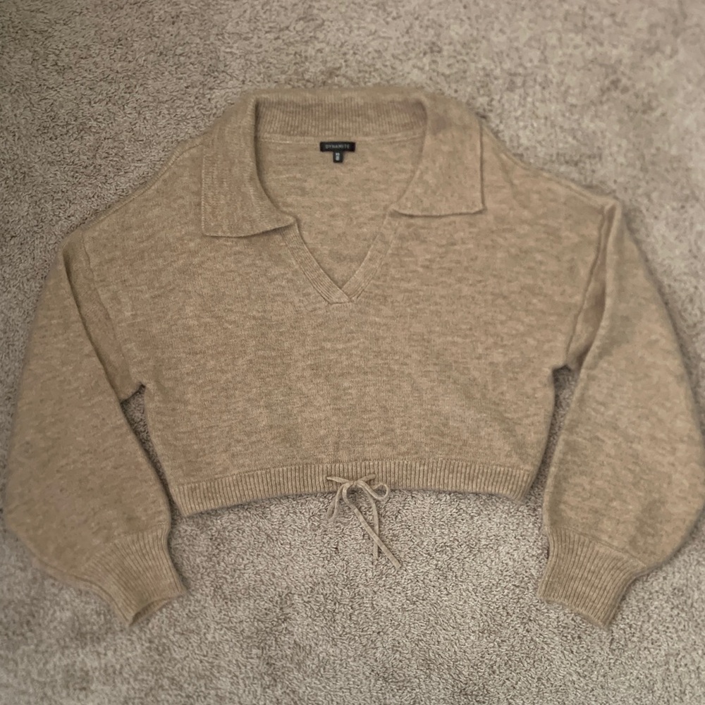 Dynamite Beige Knit Collared Sweater